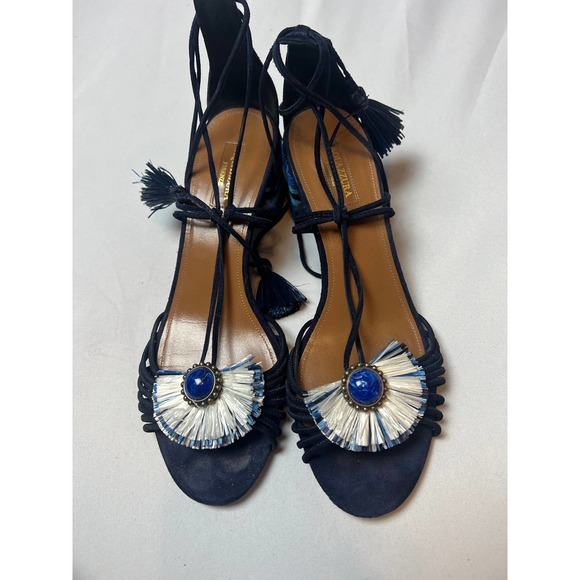 Aquazzura Blue ‘Samba’ Suede Block-Heel Sandals Sz. 40 (US 10) - Picture 8 of 8